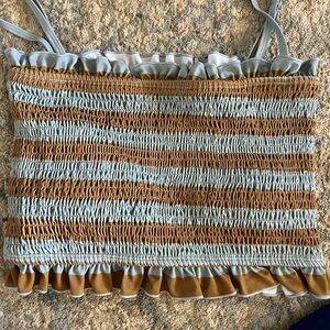 Kortni Jeane Kids Ruffled Jumpsuit - Light Blue and Tan